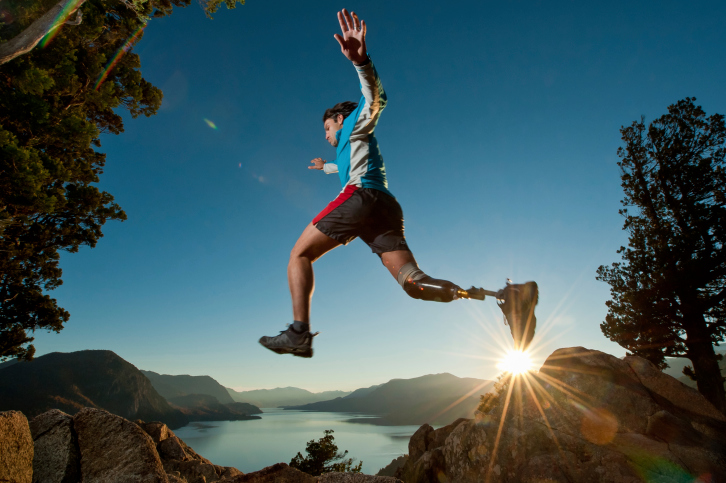 Disabled man juming in Patagonia Argentina.